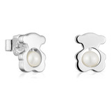 Aros Pequeños Oso Plata Con Perlas Cultivadas 10 Mm I-bear