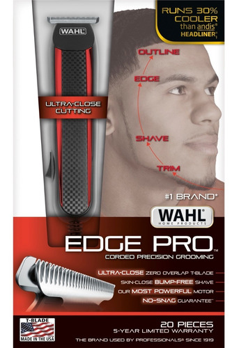 Maquina De Peluquería Afeitar Barbera Wahl Edge Pro 9686 Color Negra Con Rojo