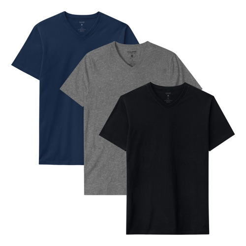 Kit 3 Camiseta Basica Gola V Masculina Malwee 100% Algodão