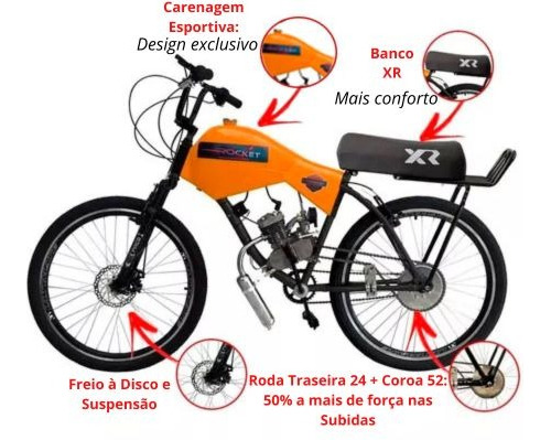 Bicicleta Motorizada 100cc 52 Fr Disk/susp Cargo Rocket Cor Laranja Ktm