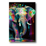 Quadro Decorativo Sala Quarto Elefante Colorido Grande 90x60