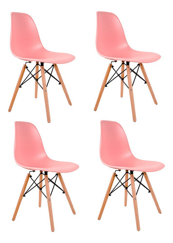 Cadeira De Jantar Empório Tiffany Eames Dsw Madera, Estrutura De Cor  Rosa, 4 Unidades