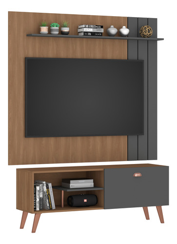 Combo Panel Tv 65 Rack Tv 1 Puerta Café Gris