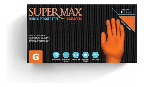 Luva Proteção Nitrílica Laranja Ignite G Cx/100 - Supermax