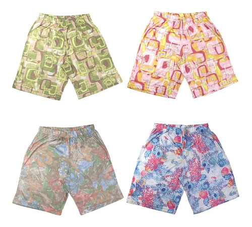 Kit 3 Bermudas Femininas Senhora Malha Estampado Cós Alto