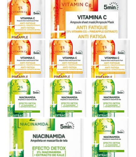 Mascarillas Garnier Skin Active Vitamina C, Ácido H. 10 Pzas