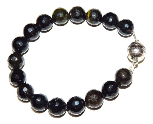 Pulsera Piedra Turmalina Negro Natural  Ca. 18 Cm Con Broche