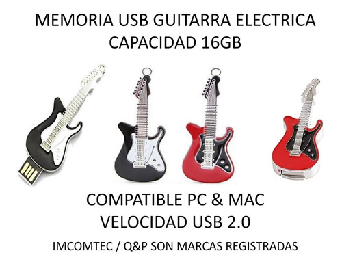 Memoria Usb Guitarra Electrica 16 Gb  Rock Envio Gratis