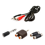 Kit Cabo Auxiliar Áudio P2 P/ 2 Rca 1,5 Metros + Adaptadores