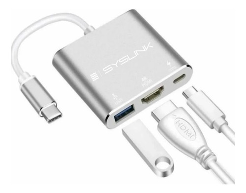 Adaptador Hub 3 En 1 Usb Tipo C A Usb-c Hdmi Usb3.0 Para Mac