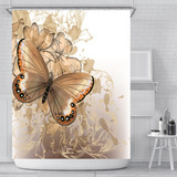 Cortina Baño Ducha Tela Poliesté Impermeable  Mariposa 180cm