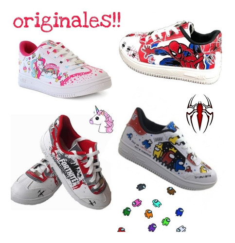 Zapatillas Niños Eco Cuero, Con Dibujos, Talles 27 Al 33