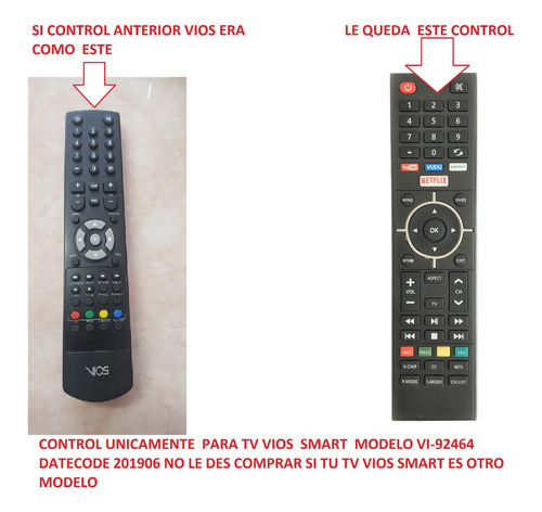 Control Vios Smart Tv Para Modelo Vi-92464 Datecode 201906