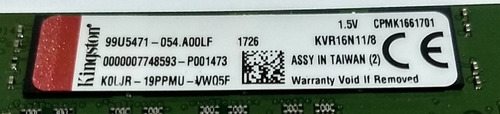 Memória Ddr3 Kingston Kvr16n11/88gb 1600mhz 