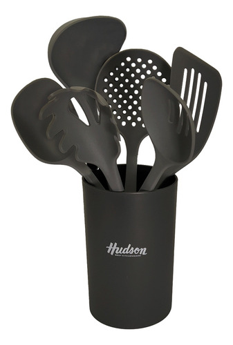 Set De Utensilios De Cocina Hudson 7 Piezas Nylon Gris Color Negro
