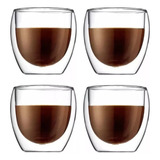 X4 Taza Vaso Espreso 150ml Vidrio Doble Pared Cafe Capuchino