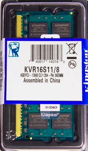 Memória Kingston Ddr3 8gb 1600 Mhz Notebook 16 Chips 1.5v +
