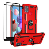 Carcasa Para Galaxy A21s Con Protectores De Pantalla Rojo