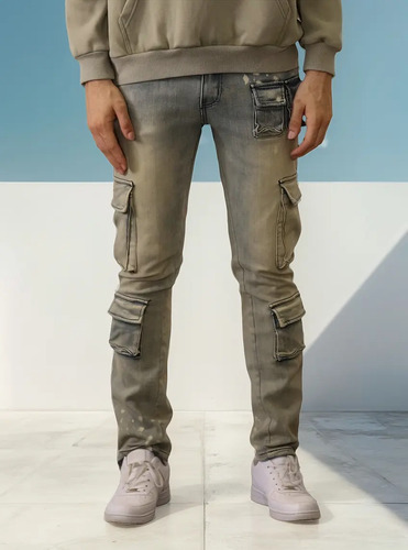 Logeqi® Jeans Vaquero Mono Lavado Multibolsillos Para Hombre | Meses sin interés