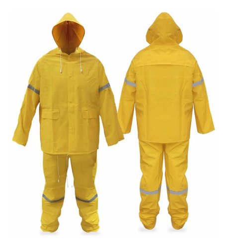 Impermeable De 2 Piezas Con Capucha Y Reflejantes Amarillo