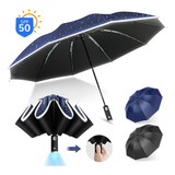  Hojas-1 Color Azul Paraguas Sombrilla Automático Con Tiras Reflectantes Led Paraguas Plegable Inverso