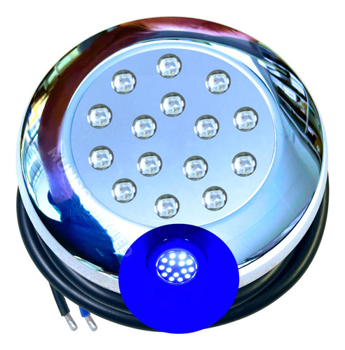 Luminária Refletor Led Piscinas 12v Ip68 Inox 18w Azul 1/2