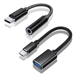 Adaptador Cable Otg Tipo C A Usb,entrada Aux Jack 3.5 2pcs