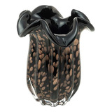 Vaso Murano Vidro Italy Preto E Rose Wolff 21×18cm