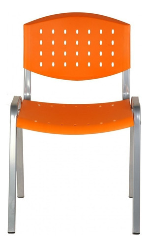 Silla Fija Oficina Apilable Plastica Caños En Gris Reforzada Color Naranja