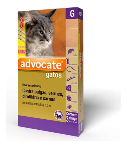 Antipulgas Combo Advocate Para Gatos Entre 4 E 8kg 0,8ml C/3