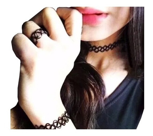 Conjunto Choker Gargantilla Y Anillo Color Negro