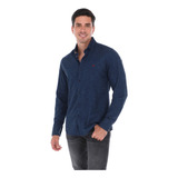 Porto Blanco Camisa Casual Moda Azul Manga Larga