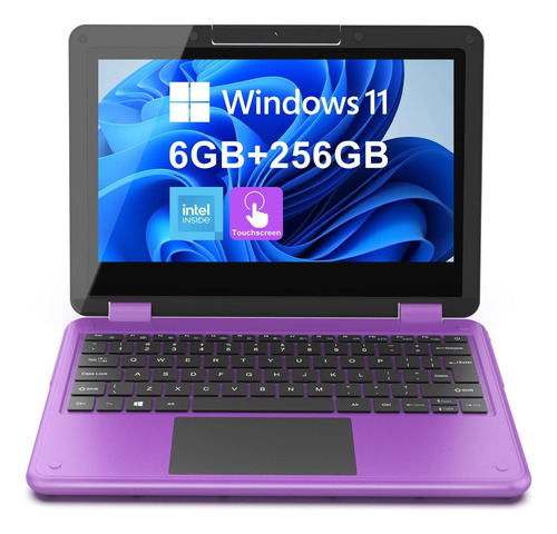 Awow Computadora Portátil 2 En 1 Con Pantalla Táctil Morada 