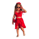 Conjunto Infantil Cropped E Short Saia Roupa Feminina Branco