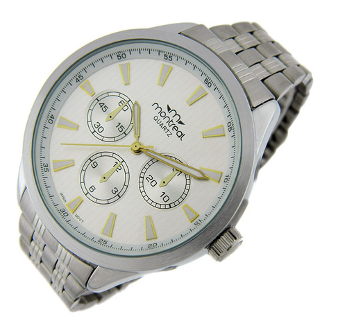 Reloj Montreal Hombre Ml1026 Malla Acero Agujas Luminosas