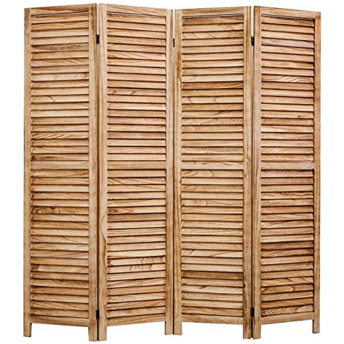 Biombos 4 Paneles Madera Natural Louver Herencia Decorativa