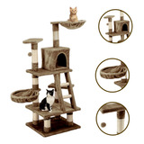 Mueble Rascador Para Gatos Juguete Arbol Casa Y Hamaca 119cm Color Taupe