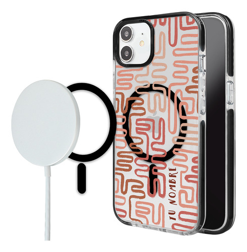 Funda Para iPhone Magsafe Mujer Líneas Abstracto Con Nombre