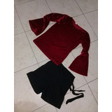 Short Negro Elastizado Con Remera Gamuza Bordo Nena Talle 6