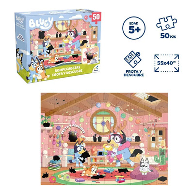 Rompecabezas Bluey 50 Piezas Frota Y Descubre Puzzle Infantil Grande 55x40cm Juego De Mesa Niños 5+ Educativo
