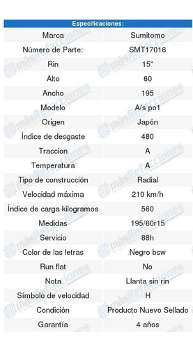 2llantas Radial Sumitomo A/s Po1 R15 88h 195 60