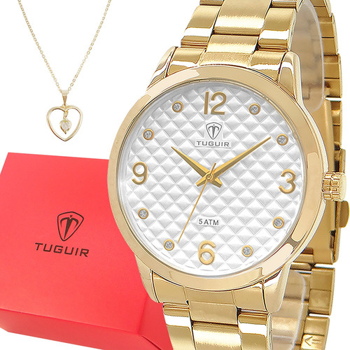 Relógio Feminino Tuguir Dourado Original 1 Ano De Garantia