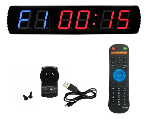 Reloj Timer Crossfit Intervalos Led 6 Digitos Fitness Gadnic Color Negro