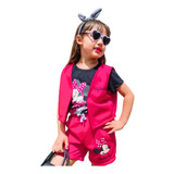 Conjunto Juvenil Minnie Kit 3 Peças Blusa E Short + Colete