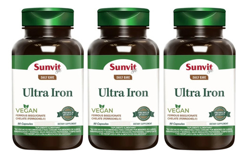 Pack X3 Ultra Iron (270 Caps) Sunvit Life Vegan Original