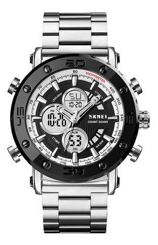 Reloj Hombre Skmei 1636 Acero Alarma Cronometro Elegante Color De La Malla Plateado/blanco