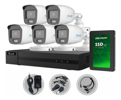 Kit Seguridad Hilook Dvr 8ch + 5 Camara 2mp Colorvu + Disco