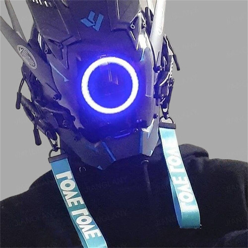 Genial Casco Futurista Con Máscara Cyberpunk Light Punk Blue