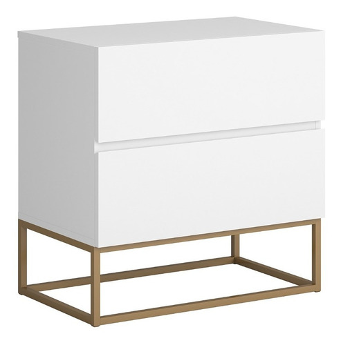 Mesinha De Cabeceira Eros Branco Quarto/cama Industrial Acabamento Fosco Cor Branco/dourado