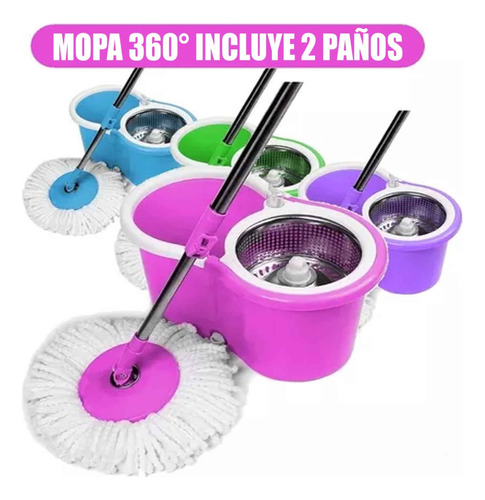 Mopa Trapeador Hogar Tambor Metalico Giratoria 360 Con 2 Pañ